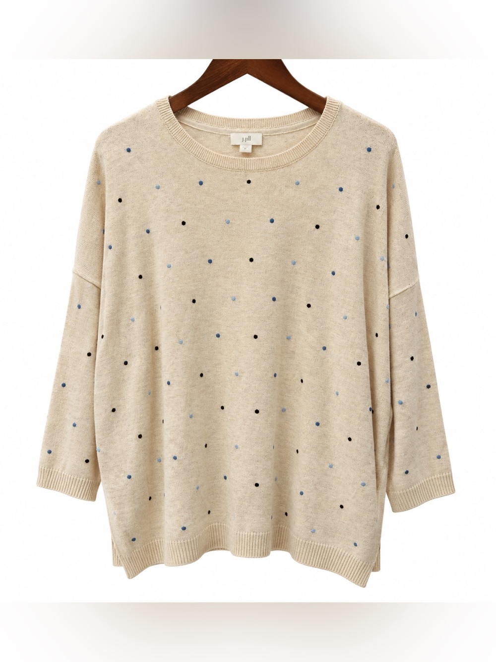 J.Jill Beige Polka Dot Relaxed Crewneck Sweater